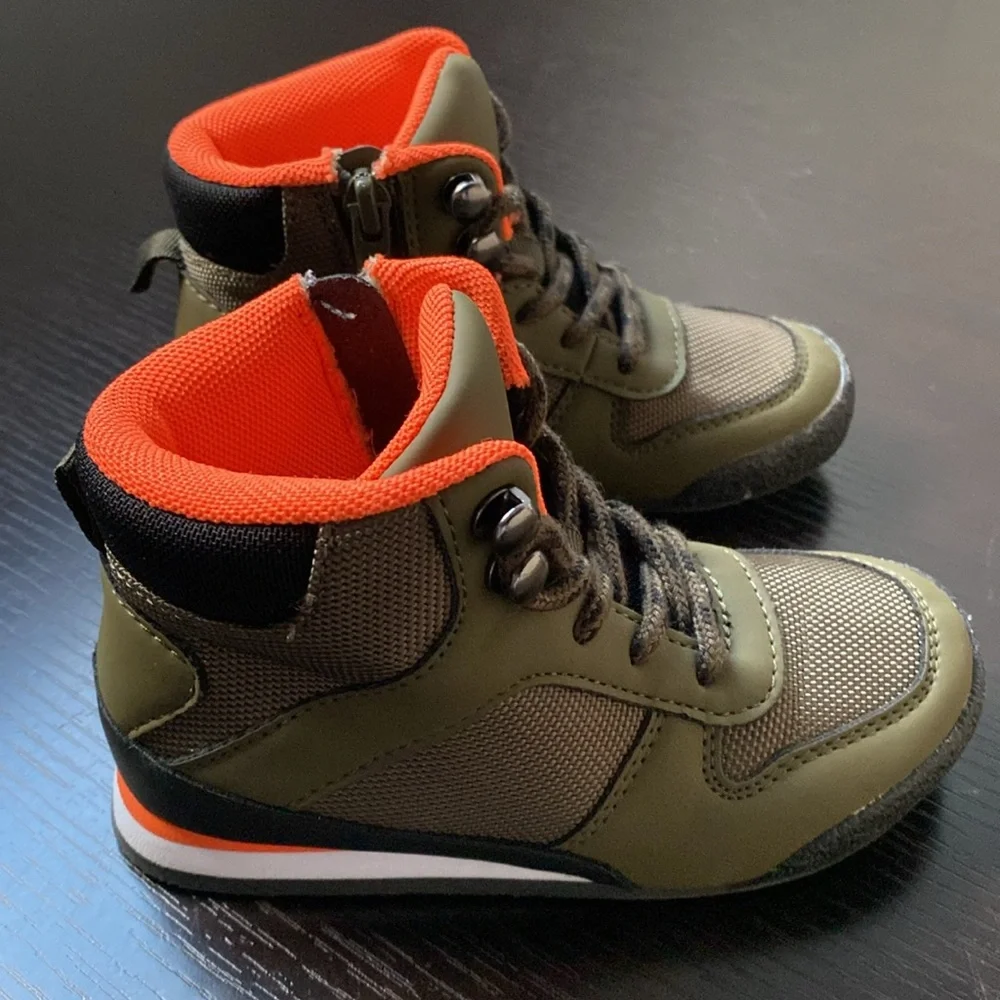Gap Kids Boys Size 9T Olive Green Orange High Top Sneaker Boots NWOT